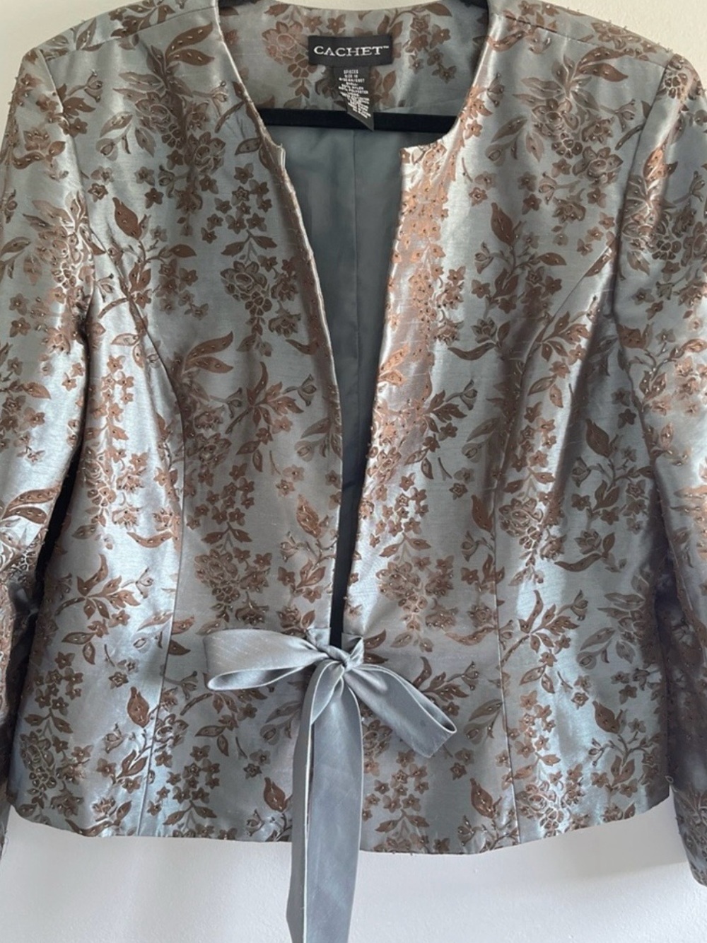 Vtg Cachet Brocade Floral Jacket Metallic Blazer Tie Boxy Sz Vtg.18